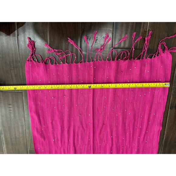 Elegant Pink Scarf With Silver Sparkle Accents Fringe - Picture 5 of 6